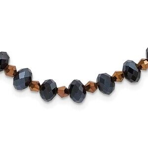 1928 Black & Brown Faceted Glass Beads Adjustable 16" Necklace w 3" ext